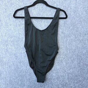 Dixperfect One Piece Swimsuit Black High Cut Leg Deep Sides Cheeky 90s Retro